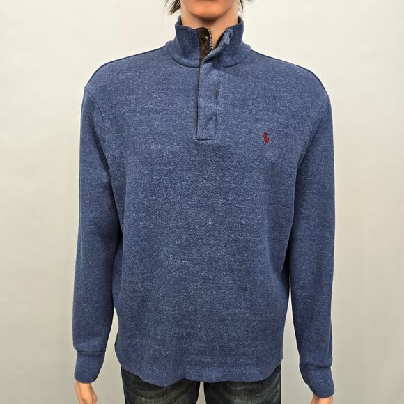 Polo Ralph Lauren 1/4 Quarter Zip AND Button Mockneck Sweater M Blue Red Pony - Picture 8 of 15